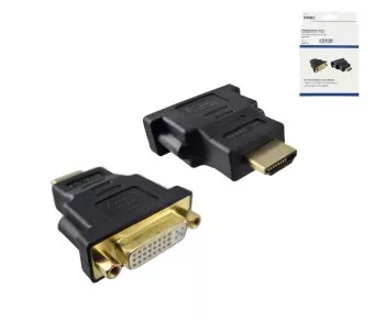 HDMI adapteris, A tipo kištukas į DVI lizdą HDMI 19 kontaktų, paauksuoti kontaktai, juodas, DINIC dėžutė