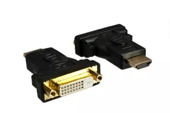 A tipo HDMI adapteris iš 19 kontaktų kištuko į DVI lizdą, paauksuoti kontaktai, juodas, lizdinė plokštelė