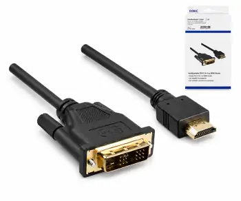 HDMI-kabel A-stik til DVI-D-stik, guldbelagte kontakter, sort, DINIC-boks med Euro-hul, længde 2,00 m