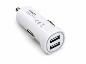 iPhone/iPad USB Ladeadapter + Lightning Kabel, Car Kit, 12V, 2x USB 5V 3100mA, MFI zertifiziert, weiß, DINIC Box mit Euroloch, 1m