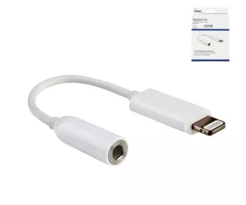 DINIC Lightning to 3.5mm jack adapter Aux Audio, for headphones, white, DINIC box with Euro hole
