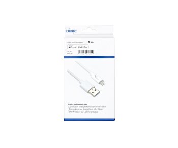 USB A Lightning kaablile, valge, DINIC-karp euroauguga, 2m