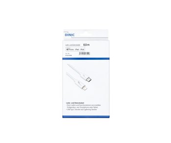 USB C to Lightning cable, MFi certified, sync and fast charging cable, white, DINIC box with Euro hole, 1m
