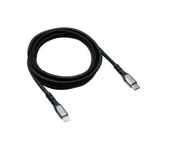 USB C to Lightning HQ cable, MFi certified, sync and fast charging cable, black, DINIC box with Euro hole, 1m
