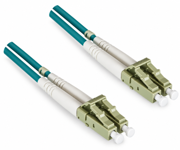 Armert fiberoptisk kabel OM3, 50µ, LC/LC multimode, 100m LC St./St., dupleks, LSZH, gnagerbeskyttelse, turkis