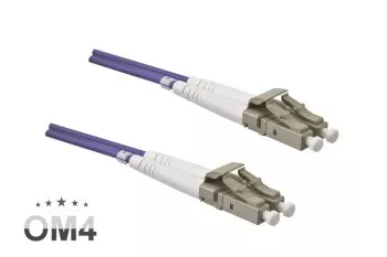 Cabo de fibra ótica OM4, 50µ, conetor LC / LC multimodo, violeta eric, duplex, LSZH, 1m