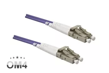 FO cable OM4, 50µ, LC / LC connector multimode, ericaviolet, duplex, LSZH, 20m