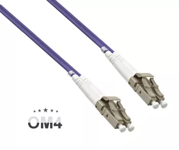Optický kabel OM4, 50µ, vícemódový konektor LC/LC, fialový, duplexní, LSZH, 1m