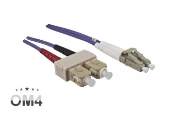 Fiber optic cable OM4, 50µ, LC / SC connector multimode, ericaviolet, duplex, LSZH, 1m