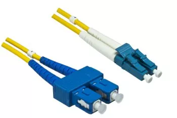 Fiberoptisk kabel OS1, 9µ, LC / SC-kontakt, enkelt läge, duplex, gul, LSZH, 1m