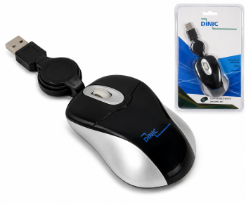 Miniaturní optická myš DINIC pro notebooky 800 dpi s rolovacím kabelem USB