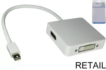 Adapter Mini DisplayPort HDMI/DVI/DP, 3 az 1-ben adapter, fehér, hossza 0,20 m, buborékcsomagolásban