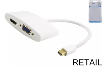 Адаптер Mini DisplayPort към HDMI + VGA гнездо, адаптер 2 в 1, съвместим с Thunderbolt, бял, блистерна опаковка