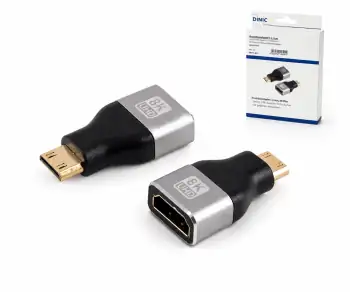 DINIC HDMI-C (Mini) Adapter, HDMI-A Buchse, 8K 8K (60Hz), 4K (120Hz), HDMI 2.1, Alu, DINIC Box mit Euroloch