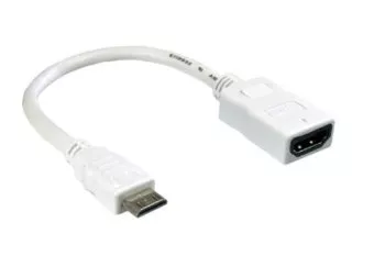 Adapter miniHDMI Typ C (19pin) Stecker auf HDMI Typ A (19pin) Buchse, weiß, Länge 0,20m, Blister