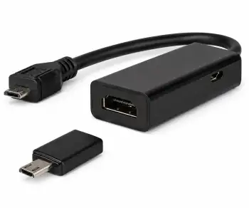 Wtyk MHL (Micro USB) do gniazda HDMI, np. HTC, LG, SONY + adapter do Samsung S3/S4, czarny, blister DINIC, 0,20 m
