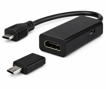 MHL (Micro USB) Stecker auf HDMI Buchse, z. B. HTC, LG, SONY + Adapter für Samsung S3/S4, schwarz, DINIC Blister, 0,20m