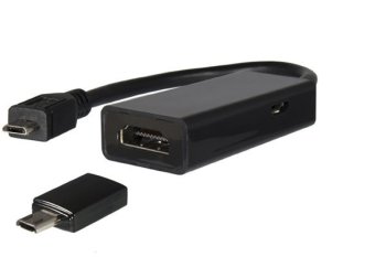 Vtič MHL (Micro USB) v vtičnico HDMI, npr. HTC, LG, SONY + adapter za Samsung S3/S4, črn, DINIC blister, 0,20 m