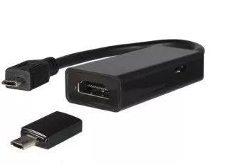 MHL (Micro USB) csatlakozó HDMI aljzatra, pl. HTC, LG, SONY + adapter Samsung S3/S4-hez, 0,20 m hosszú, buborékcsomagolásban
