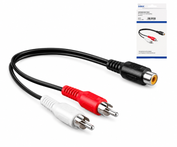DINIC-audiokabel 1x RCA-stekker - 2x stekker, zwart, DINIC-doos met Euro-gat, lengte 0,20m