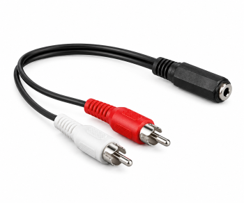 Audiokabel 3,5mm Buchse auf 2x Cinch Stecker, schwarz, DINIC Box mit Euroloch, Länge 0,20m