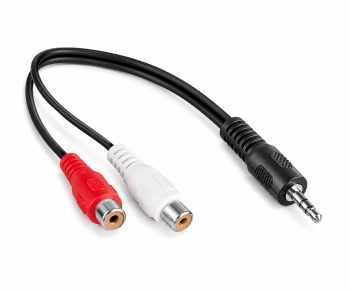DINIC Audioadapter 3,5mm Stereoklinke auf 2x Cinch Buchse, schwarz, DINIC Box mit Euroloch, Länge 0,20m