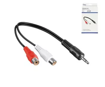 DINIC audio-adapter 3,5mm stereo jack naar 2x RCA jack, zwart, DINIC doos met Euro gat, lengte 0,20m