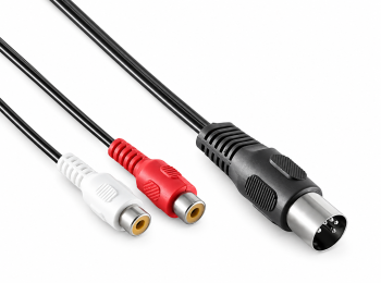 DINIC DIN-Stecker auf Stereo Cinch-Buchse, schwarz DIN-Stecker. 180° (5-Pin) zu 2x Cinch-Buchse, Box