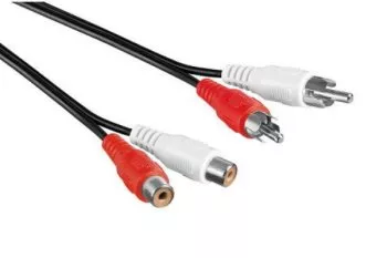 Audio-verlengkabel 2x RCA-stekker naar contactdoos, zwart, 2,50 m, DINIC blisterverpakking