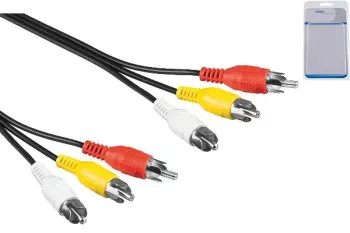 Audio-/videokabel 3x RCA-plugg til plugg, 1x video, 2x audio L/R, svart, 3,00m