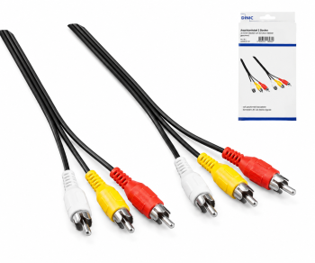 Audio-Videokabel 3x Cinch auf 3x Cinch, Stecker auf Stecker, 1xVideo, 2xAudio L/R, schwarz, DINIC Box mit Euroloch, Länge 3m