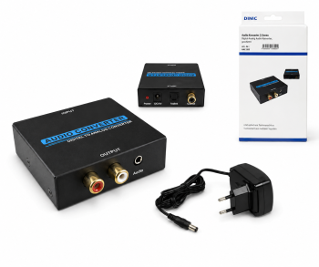 Digital/analogue audio converter, converts digital to analogue audio signals, black, DINIC box with Eurohole