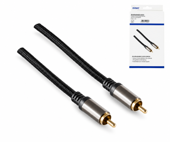 HQ Cinch Koaxialkabel, Textilgewebe, Cinch Stecker - Cinch Stecker, Kabeldurchm. 5,8mm, schwarz, DINIC Box, Länge 1,50m
