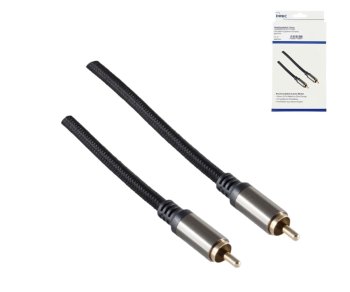 Koaxiálny kábel HQ RCA, textilný, zástrčka RCA - zástrčka RCA, priemer kábla 5,8 mm, čierny, krabica DINIC, dĺžka 2,50 m