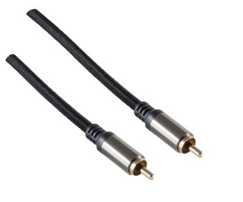 Koaxiálny kábel HQ RCA, textilný, zástrčka RCA - zástrčka RCA, priemer kábla 5,8 mm, čierny, krabica DINIC, dĺžka 2,50 m