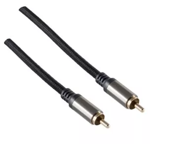 HQ RCA coaxiale kabel, textielstof, RCA plug - RCA plug, kabeldiam. 5.8mm, zwart, DINIC doos, lengte 2.50m