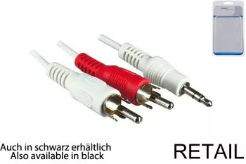 Audiokabel 3,5mm St. auf 2x Cinch St., Anschlusskabel RCA, weiß, 3,00m