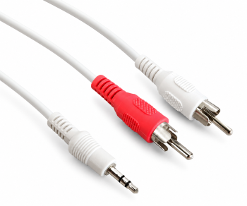 DINIC Audio-Video Kabel 3,5mm Stecker - 2x Cinch Stecker, weiß, DINIC Box mit Euroloch, Länge 3m