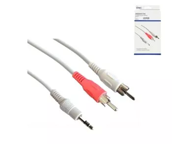 DINIC Audio-Video Kabel 3,5mm Stecker - 2x Cinch Stecker, weiß, DINIC Box mit Euroloch, Länge 3m