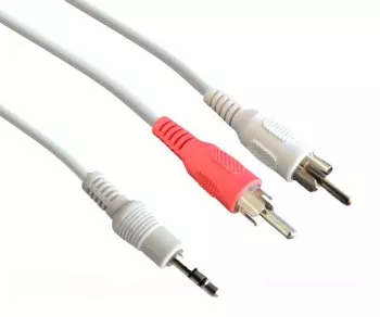 DINIC Audio-Video Kabel 3,5mm Stecker - 2x Cinch Stecker, weiß, DINIC Box mit Euroloch, Länge 3m