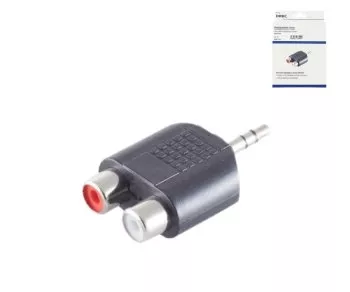 DINIC audio adapter 3.5mm jack plug to 2x cinch socket, black, DINIC box