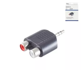 DINIC Audioadapter 3,5mm Klinkenstecker auf 2x Cinchbuchse, schwarz, DINIC Box mit Euroloch