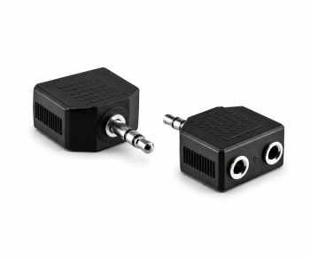 DINIC Audioadapter 3,5mm Stecker - 2x Buchse, schwarz, DINIC Box mit Euroloch
