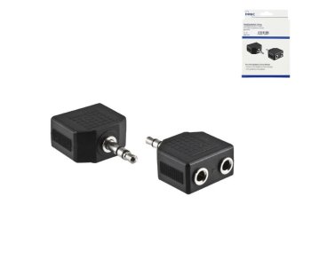 Adattatore audio DINIC spina 3,5 mm - presa 2x, cavo audio-video, nero, scatola DINIC con foro Euro, lunghezza 0,20 m