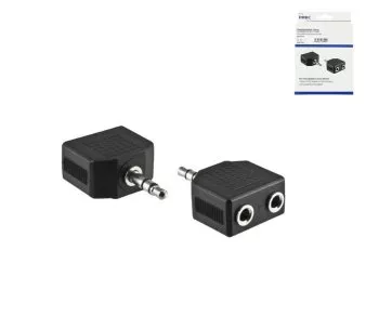 DINIC audio adapter 3.5mm plug - 2x socket, audio-video cable, black, DINIC box with Euro hole, length 0.20m