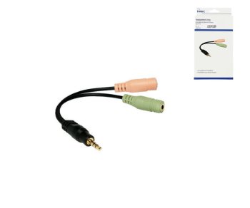Y-adapteris no 4pin kontaktdakšas uz 2x 3pin kontaktligzdu, 3,5 mm jack kontaktdakša/2x 3,5 mm jack kontaktligzda, melns, DINIC kaste ar Euro caurumu, garums 0,15 m