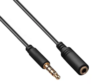 DINIC audio extension 3.5mm 4pin jack, 4-pin jack extension, plug to socket, black, DINIC box with Euro hole, length 3.00m
