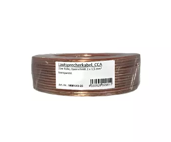 Luidsprekerkabel transparant CCA, rol van 25 m, doorsnede 2 x 1,5 mm², 25,00 m