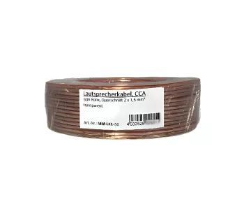 Luidsprekerkabel transparant CCA, rol van 50 m, doorsnede 2 x 1,5 mm², 50,00 m