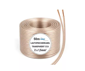 Speaker cable transparent CCA, 50m roll, cross-section 2 x 1.5 mm², 50.00m